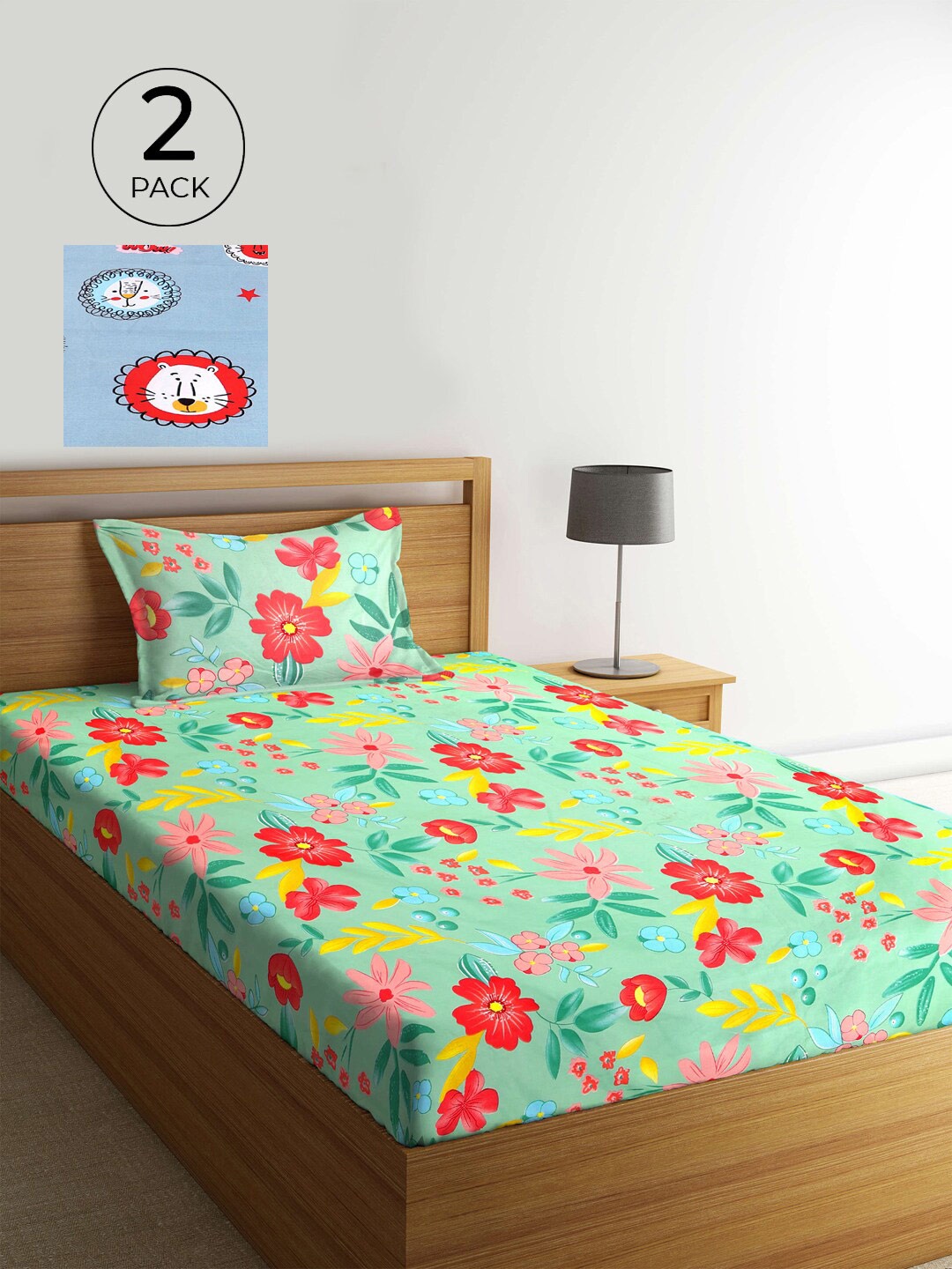 

KLOTTHE Green & Blue Floral 210 TC 2 Single Bedsheet with 2 Pillow Covers