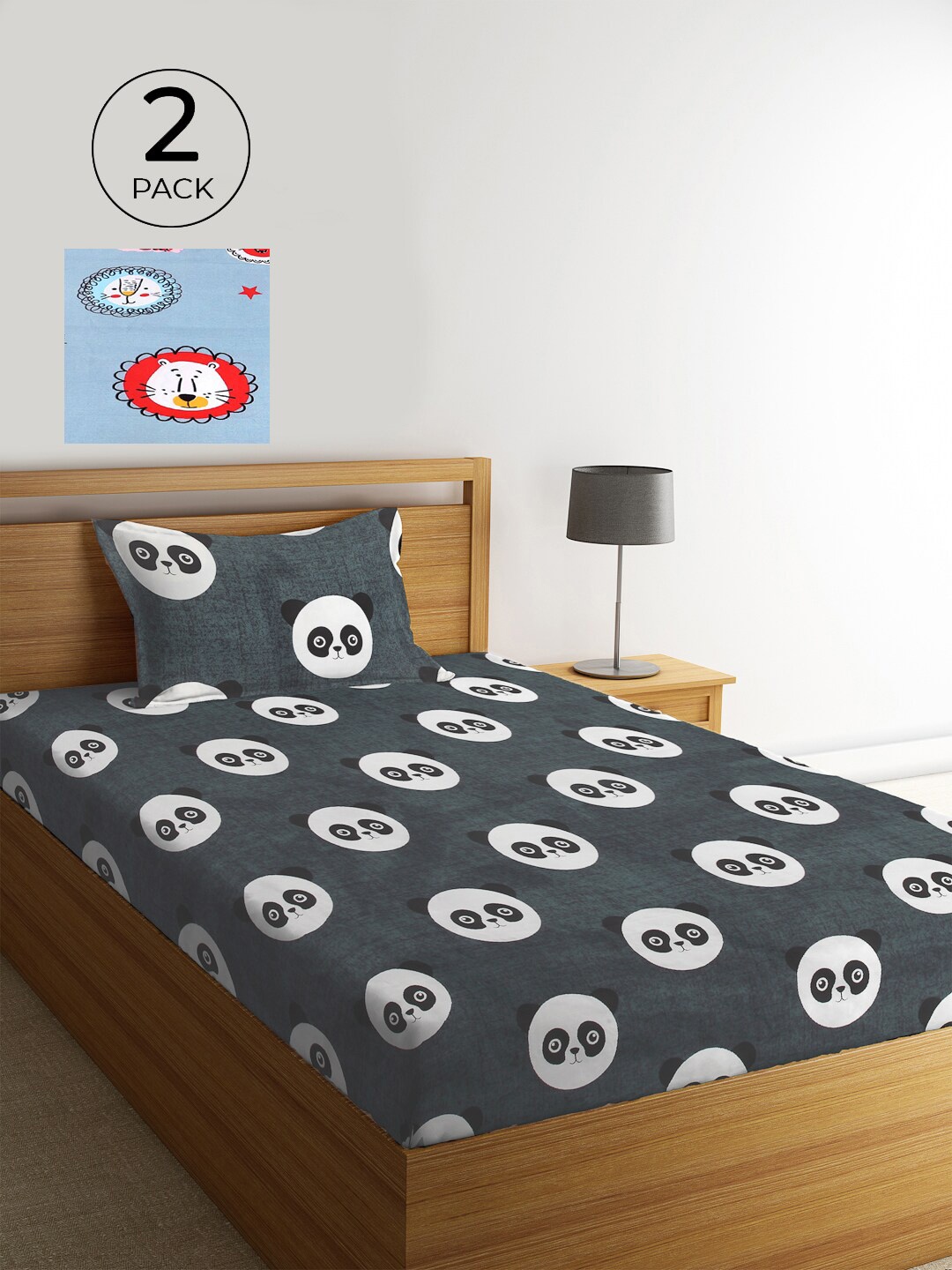 

KLOTTHE Grey & Turquoise Blue Graphic 210 TC 2 Single Bedsheet with 2 Pillow Covers