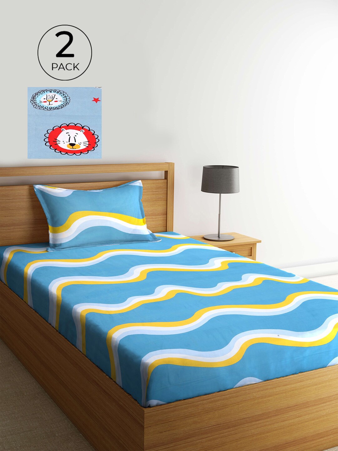 

KLOTTHE Blue & Red Graphic 210 TC 2 Single Bedsheet with 2 Pillow Covers