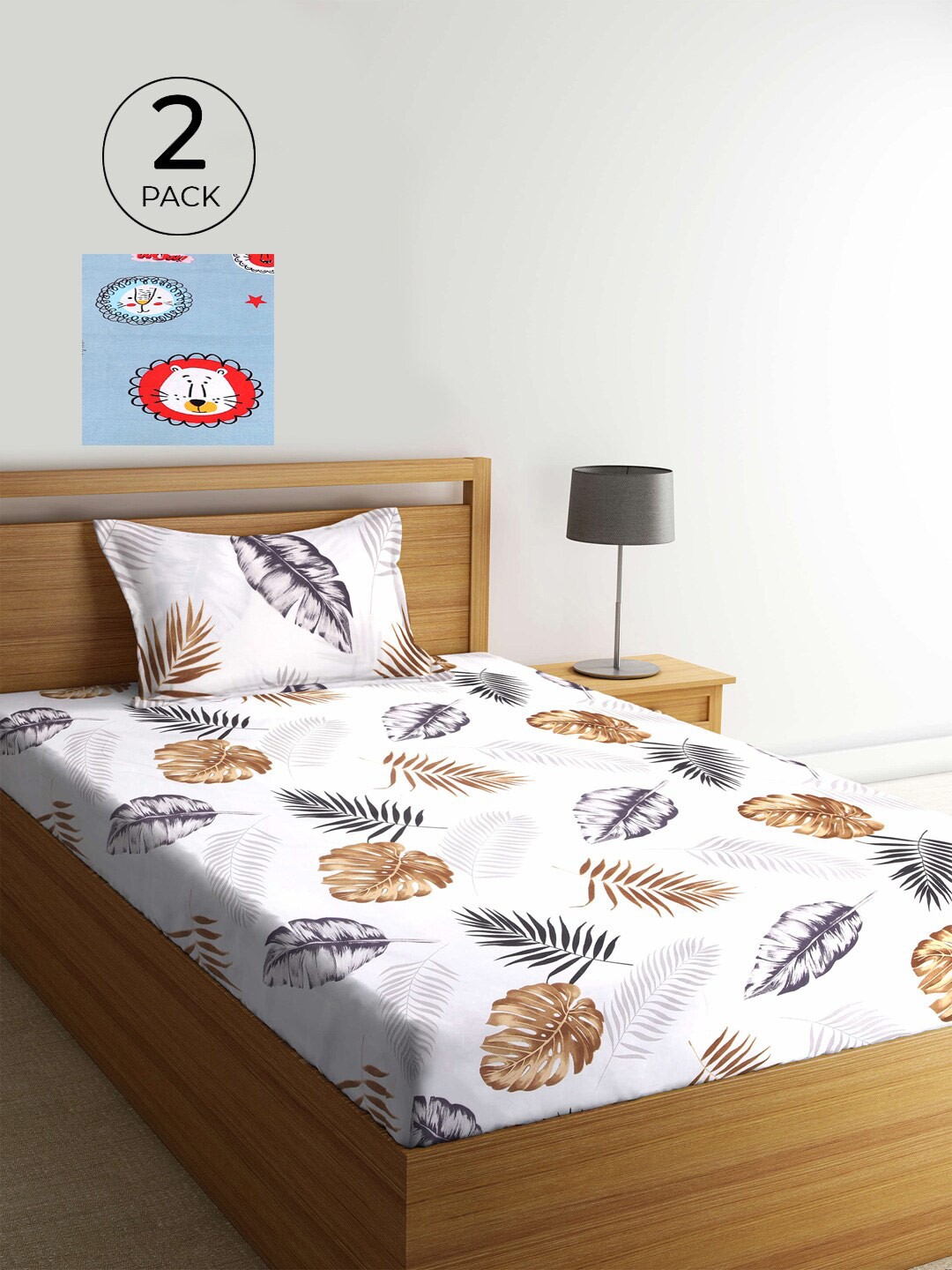 

KLOTTHE White & Grey Floral 210 TC 2 Single Bedsheet with 2 Pillow Covers