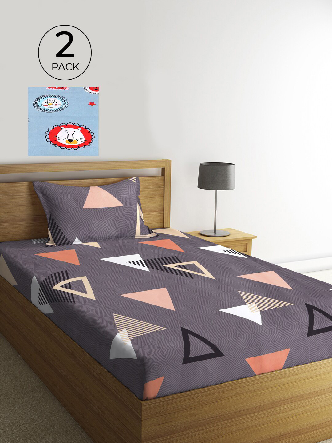 

KLOTTHE Blue & Red Geometric 210 TC 2 Single Bedsheet with 2 Pillow Covers