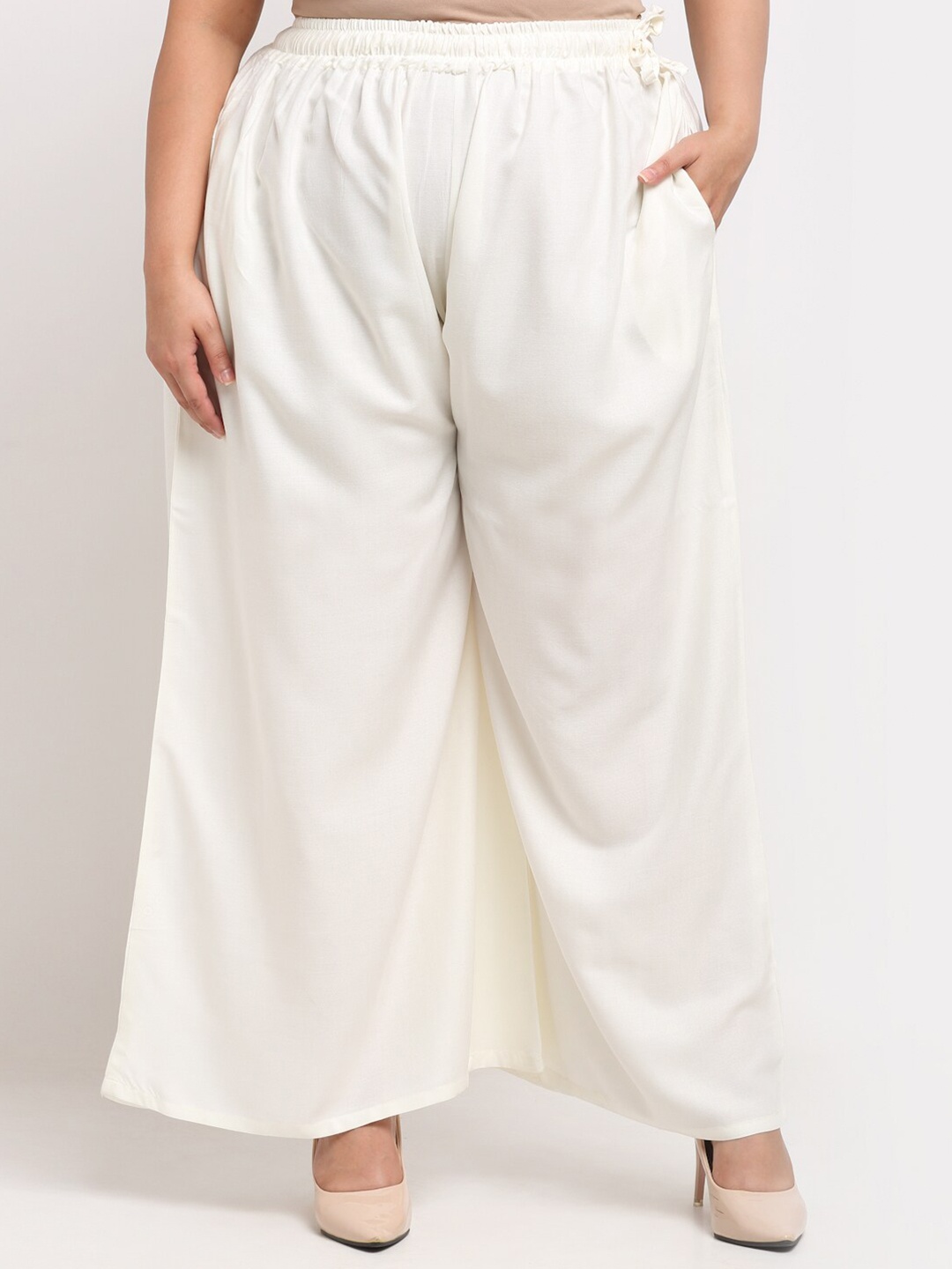

TAG 7 PLUS Women Off White Flared Ethnic Palazzos (Plus Size)