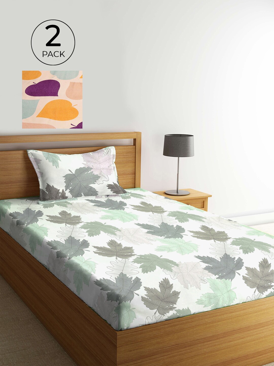 

KLOTTHE Set Of 2 Multicoloured Printed Cotton 210 TC Single Bedsheet with Pillow Covers, Multi