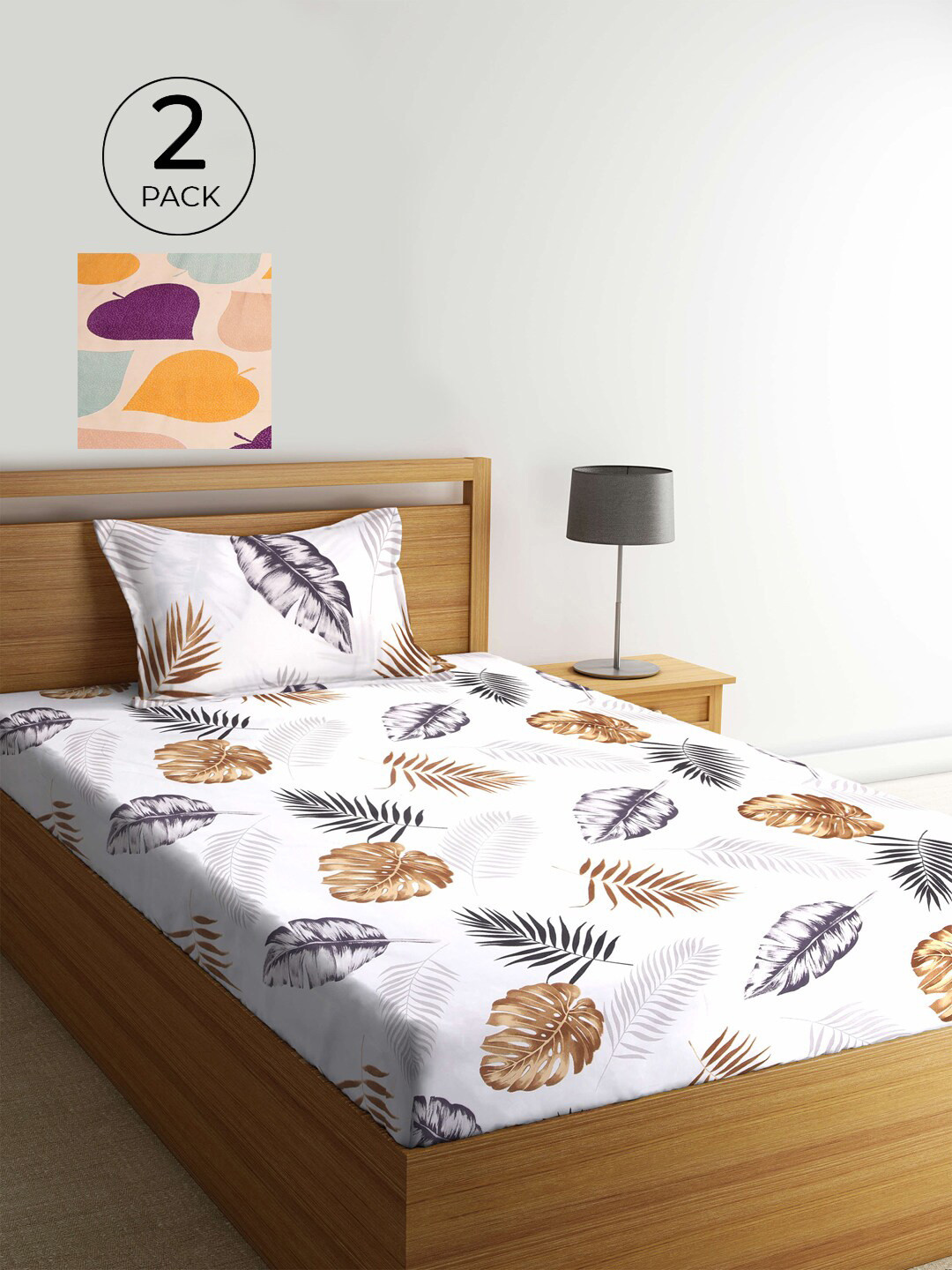 

KLOTTHE Set Of 2 Multicoloured Printed Cotton 210 TC Single Bedsheet with Pillow Covers, Multi