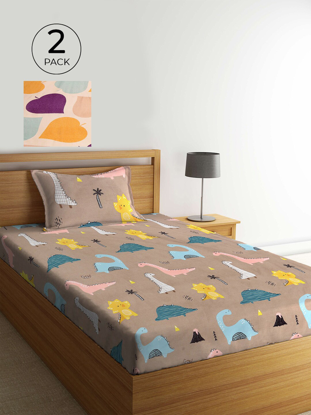 

KLOTTHE Set Of 2 Multicoloured Printed Cotton 210 TC Single Bedsheet with Pillow Covers, Multi