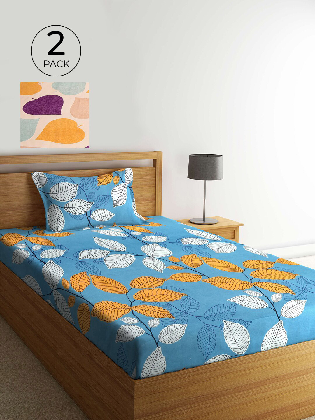 

KLOTTHE Set Of 2 Multicoloured Printed Cotton 210 TC Single Bedsheet with Pillow Covers, Multi
