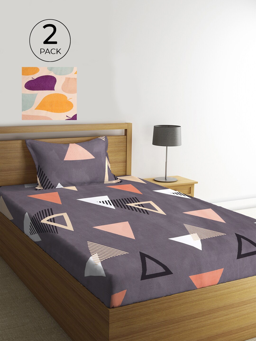 

KLOTTHE Set Of 2 Multicoloured Printed Cotton 210 TC Single Bedsheet with Pillow Covers, Multi