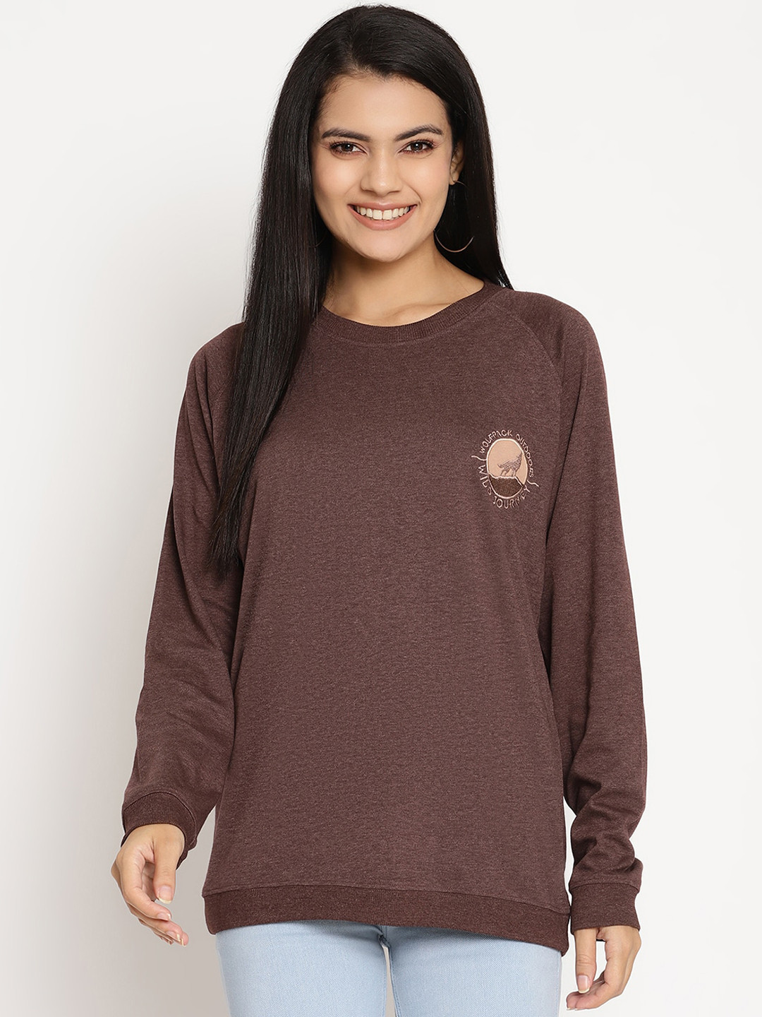 

Wolfpack Women Brown Solid Pullover Sweatshirt