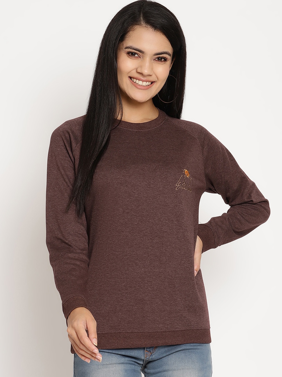 

Wolfpack Women Brown Pure Cotton Sweatshirt