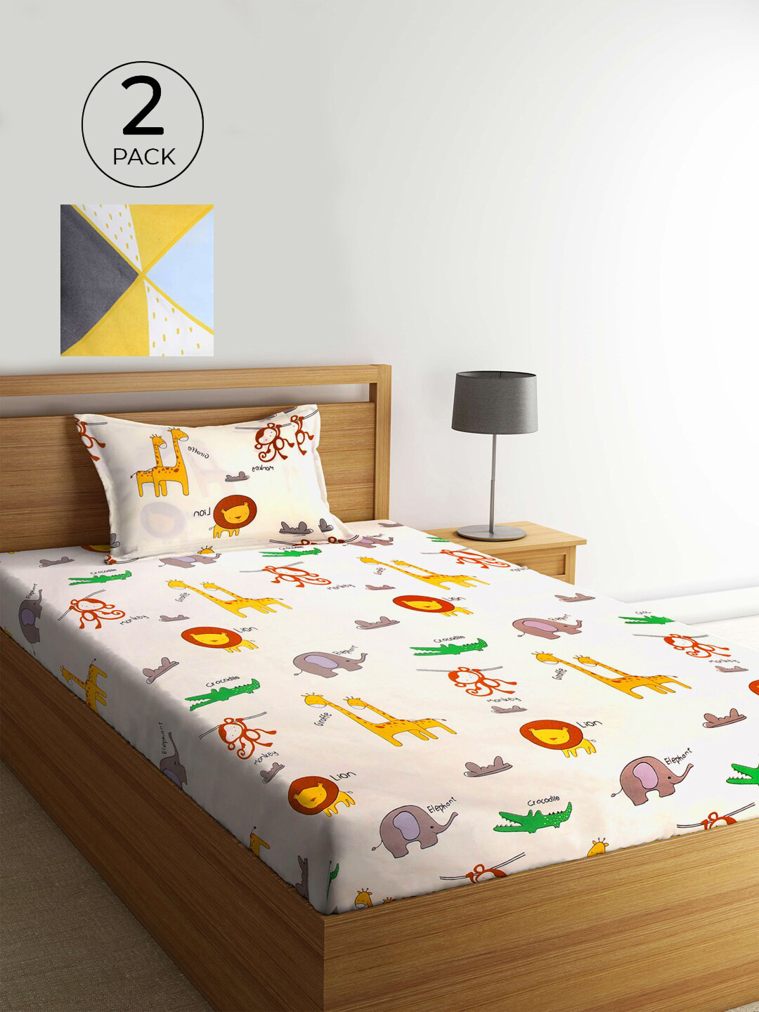 

KLOTTHE White & Yellow Geometric 210 TC 2 Single Bedsheet with 2 Pillow Covers