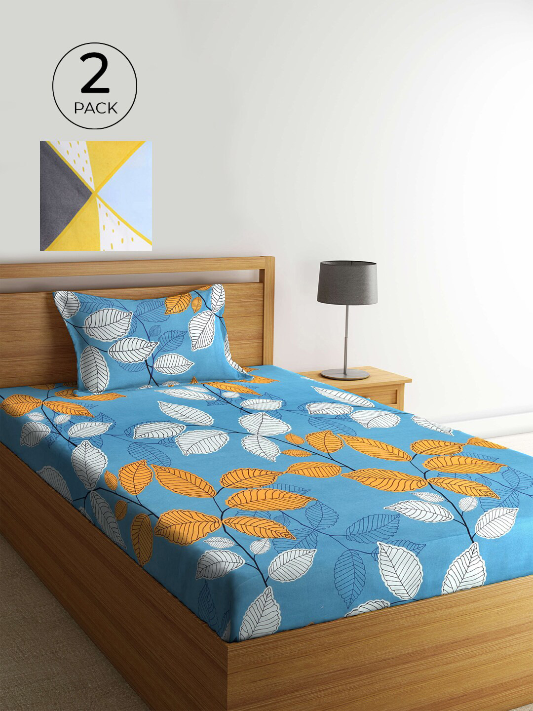

KLOTTHE White & Yellow Floral 210 TC 2 Single Bedsheet with 2 Pillow Covers