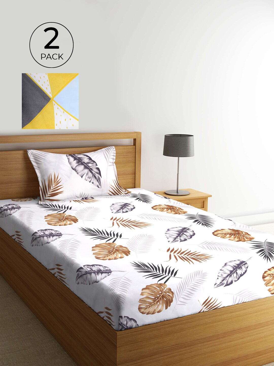 

KLOTTHE White & Yellow Floral 210 TC 2 Single Bedsheet with 2 Pillow Covers