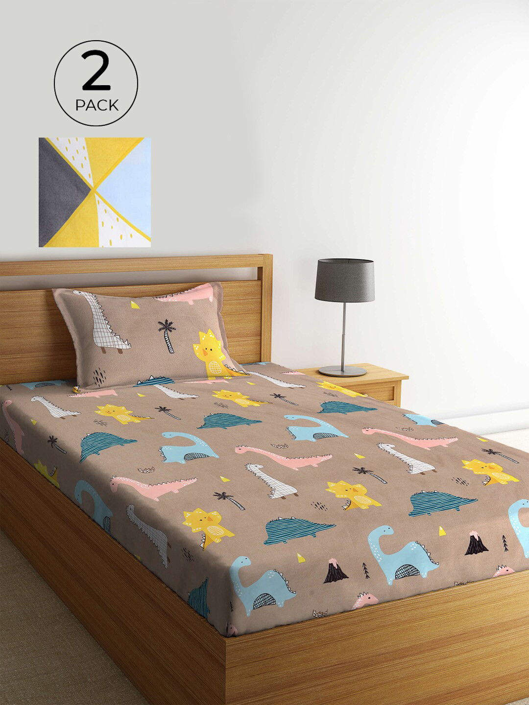 

KLOTTHE Brown & Blue Cartoon Characters 210 TC 2 Single Bedsheet with 2 Pillow Covers