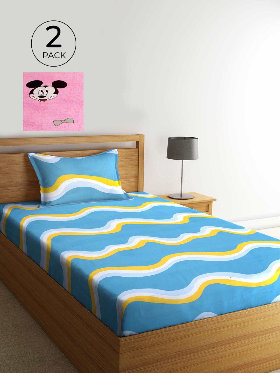 

KLOTTHE Blue & Pink Striped 210 TC 2 Single Bedsheet with 2 Pillow Covers