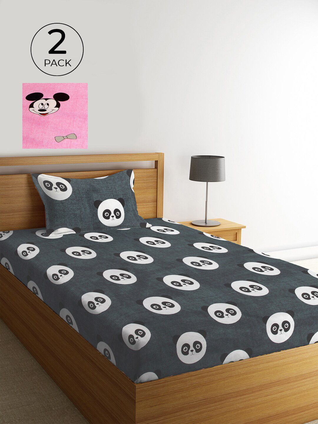 

KLOTTHE Grey & Purple Cartoon Characters 210 TC 2 Single Bedsheet with 2 Pillow Covers