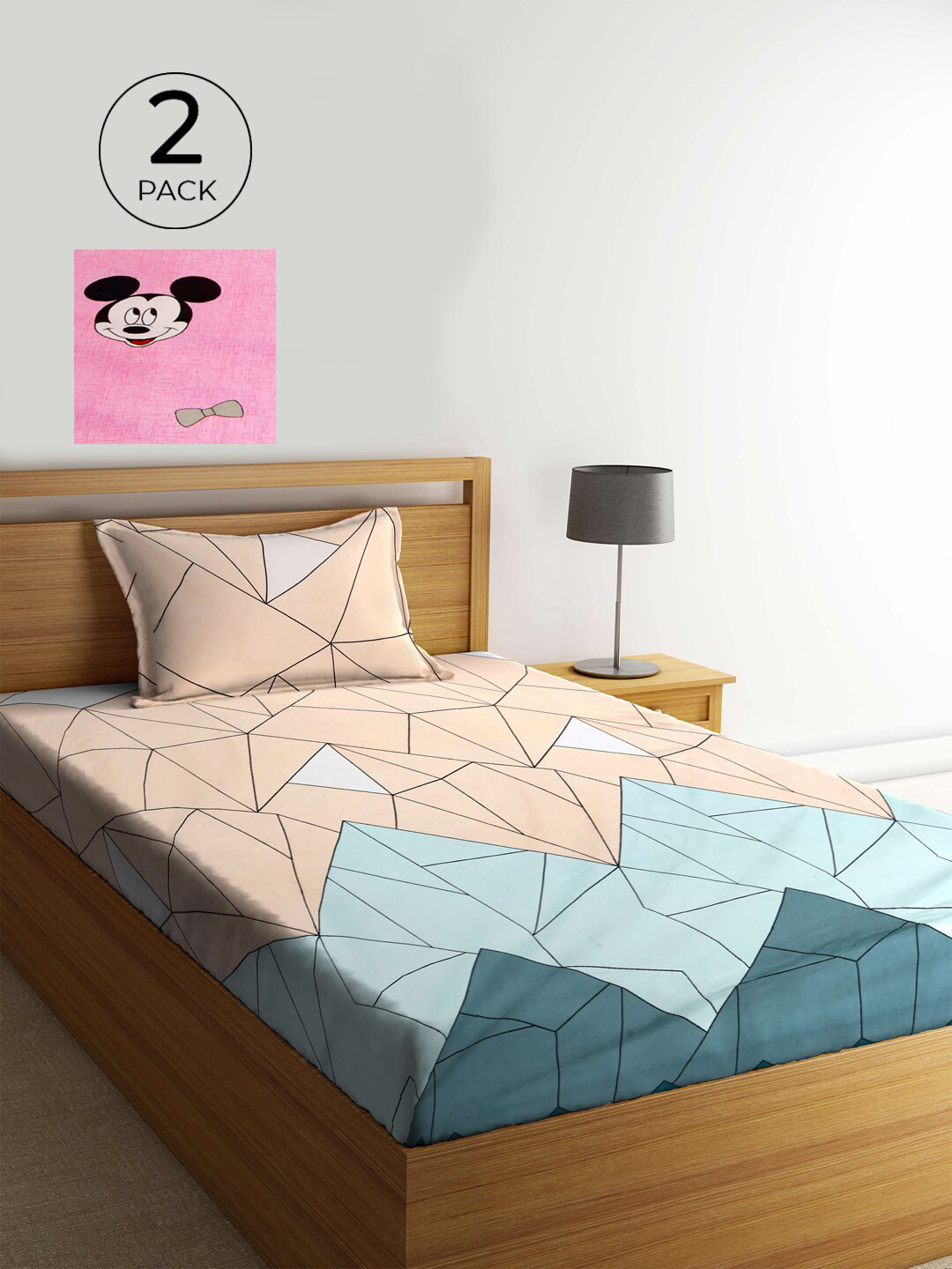 

KLOTTHE Beige & Blue Geometric 210 TC 2 Single Bedsheet with 2 Pillow Covers
