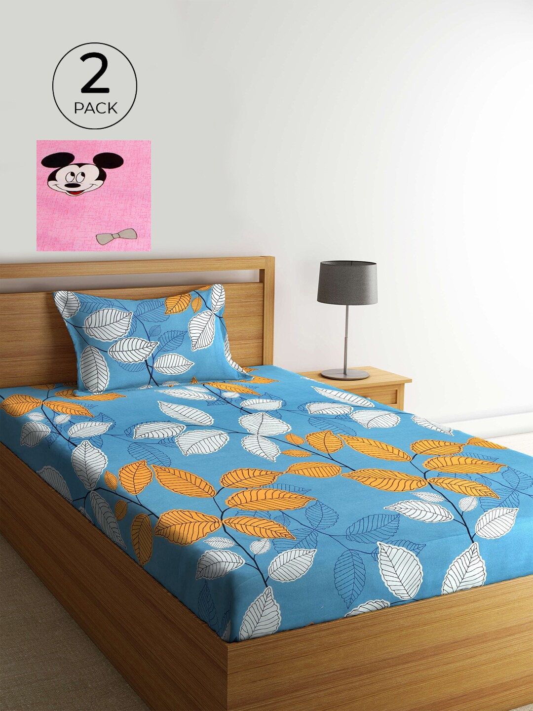 

KLOTTHE Pink & Blue Floral 210 TC 2 Single Bedsheet with 2 Pillow Covers