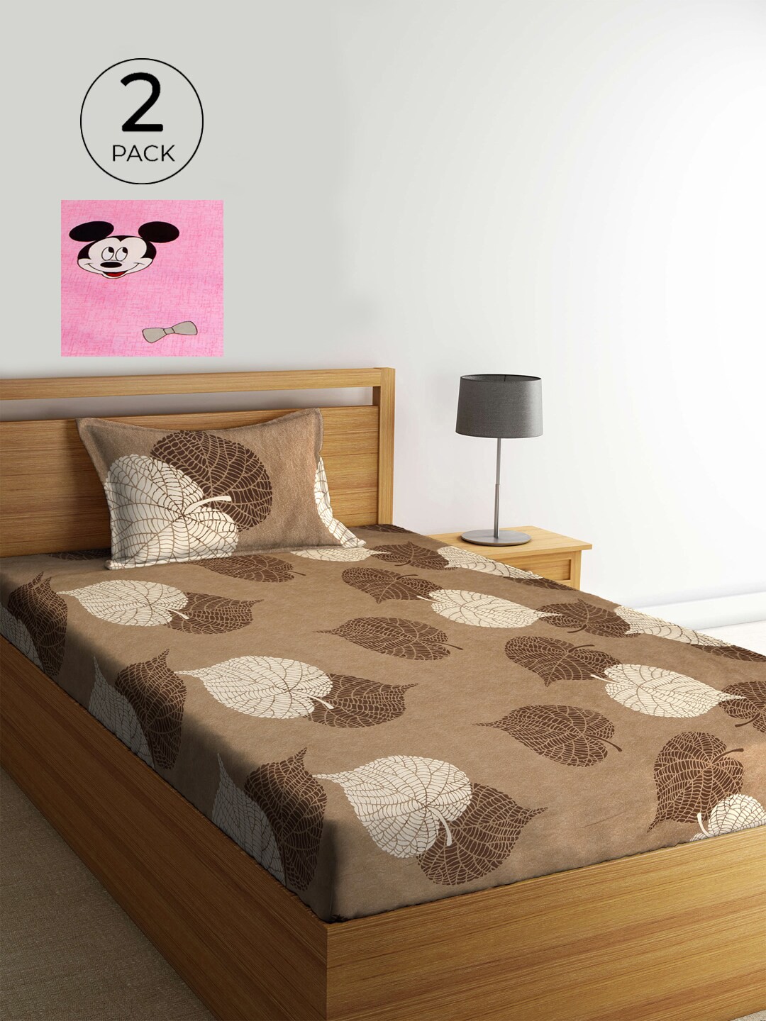 

KLOTTHE Set Of 2 Multicoloured Printed Cotton 210 TC Single Bedsheet with Pillow Covers, Multi