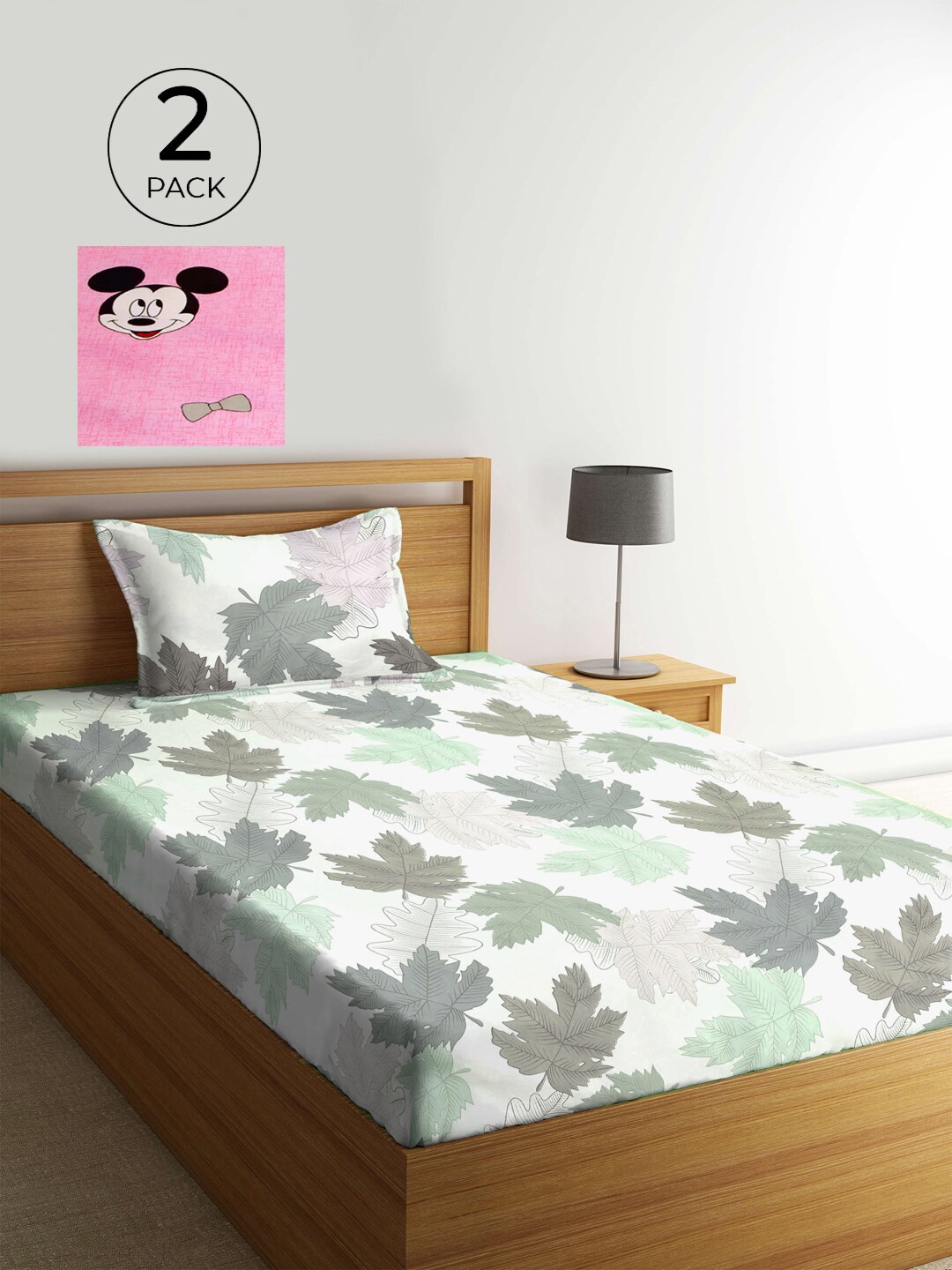 

KLOTTHE Set Of 2 Multicoloured Printed Cotton 210 TC Single Bedsheet with Pillow Covers, Multi