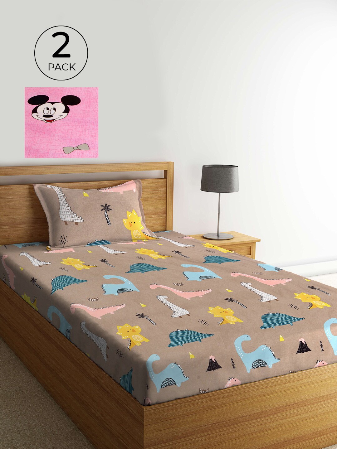 

KLOTTHE Set Of 2 Multicoloured Printed Cotton 210 TC Single Bedsheet with Pillow Covers, Multi