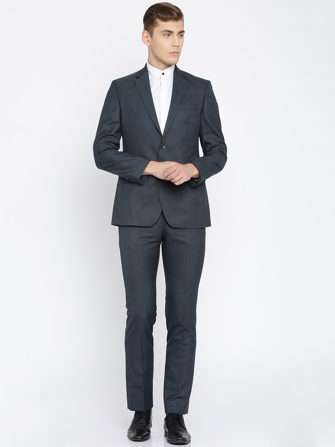 

Park Avenue Navy Single-Breasted Slim Fit Two-Piece Formal Suit, Navy blue