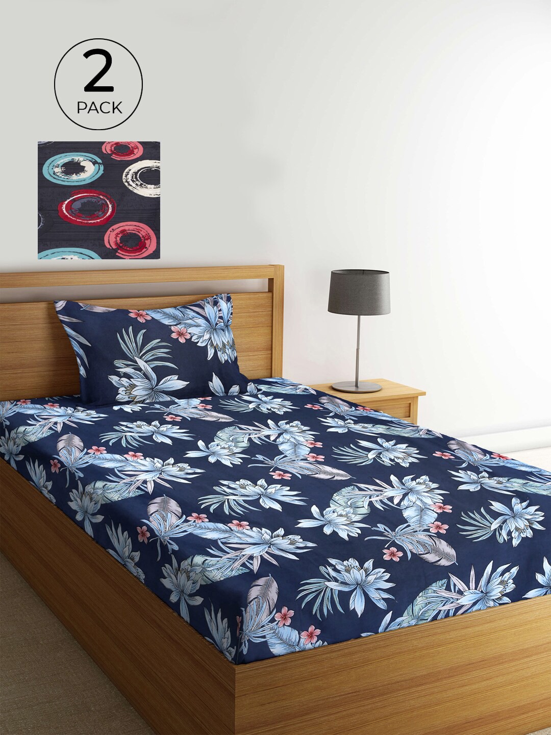

KLOTTHE Set Of 2 Multicoloured Printed Cotton 210 TC Single Bedsheet with Pillow Covers, Multi