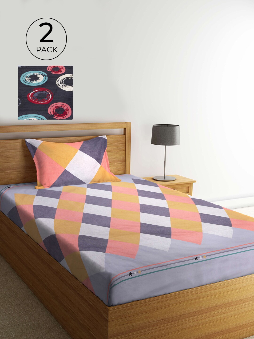 

KLOTTHE Multicoloured Geometric 210 TC 2 Single Bedsheet with 2 Pillow Covers, Multi