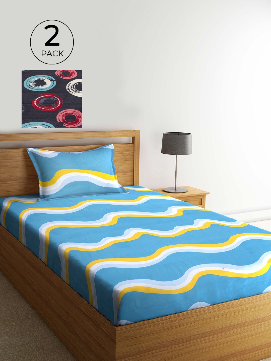 

KLOTTHE Blue & Yellow 210 TC 2 Single Bedsheet with 2 Pillow Covers