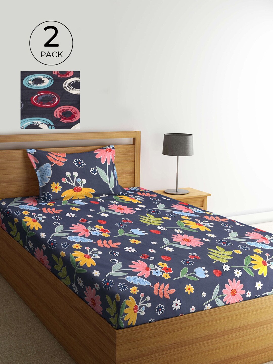 

KLOTTHE Blue & Yellow Floral 210 TC 2 Single Bedsheet with 2 Pillow Covers