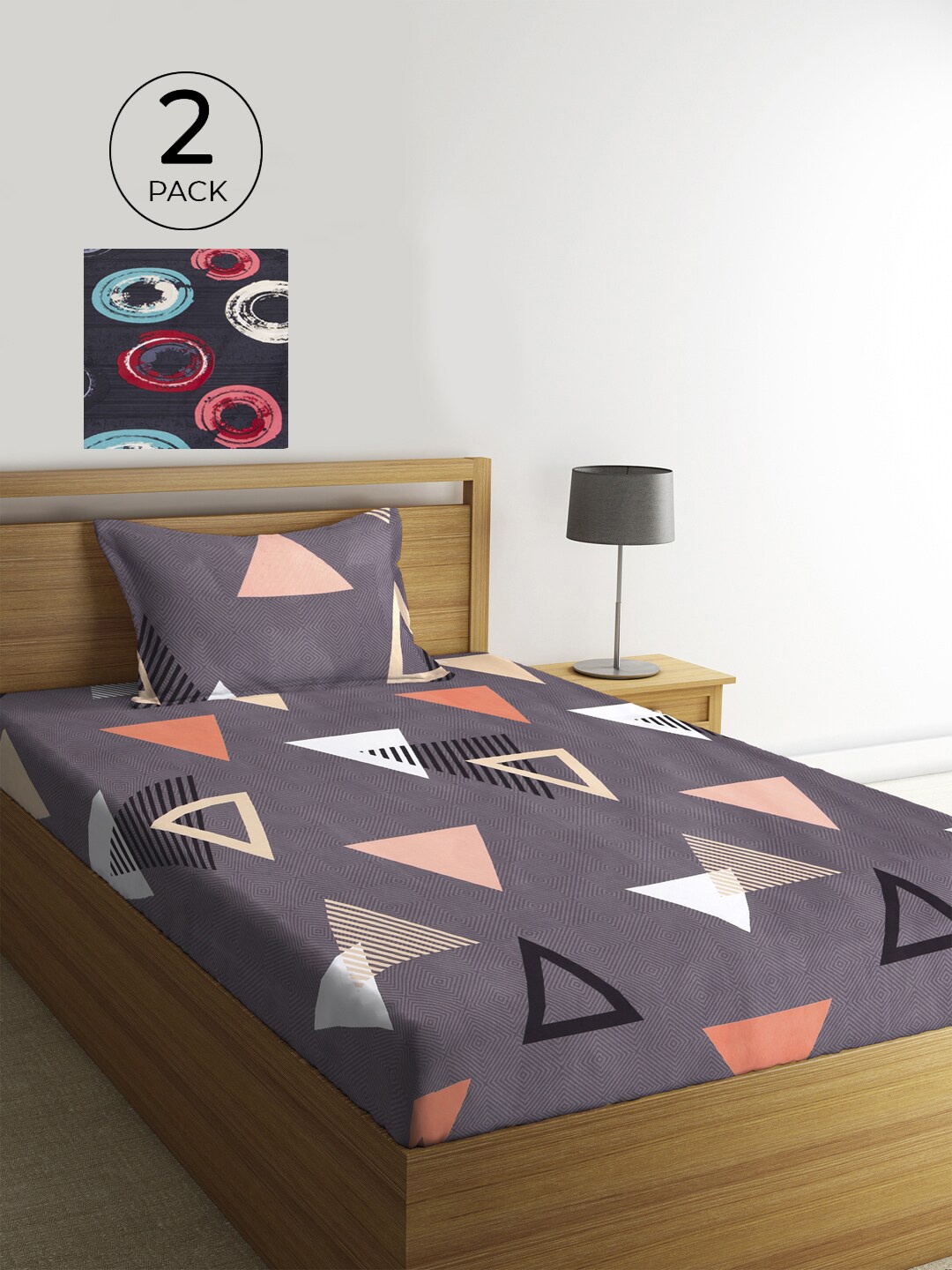 

KLOTTHE Grey & Navy Blue Geometric 210 TC 2 Single Bedsheet with 2 Pillow Covers