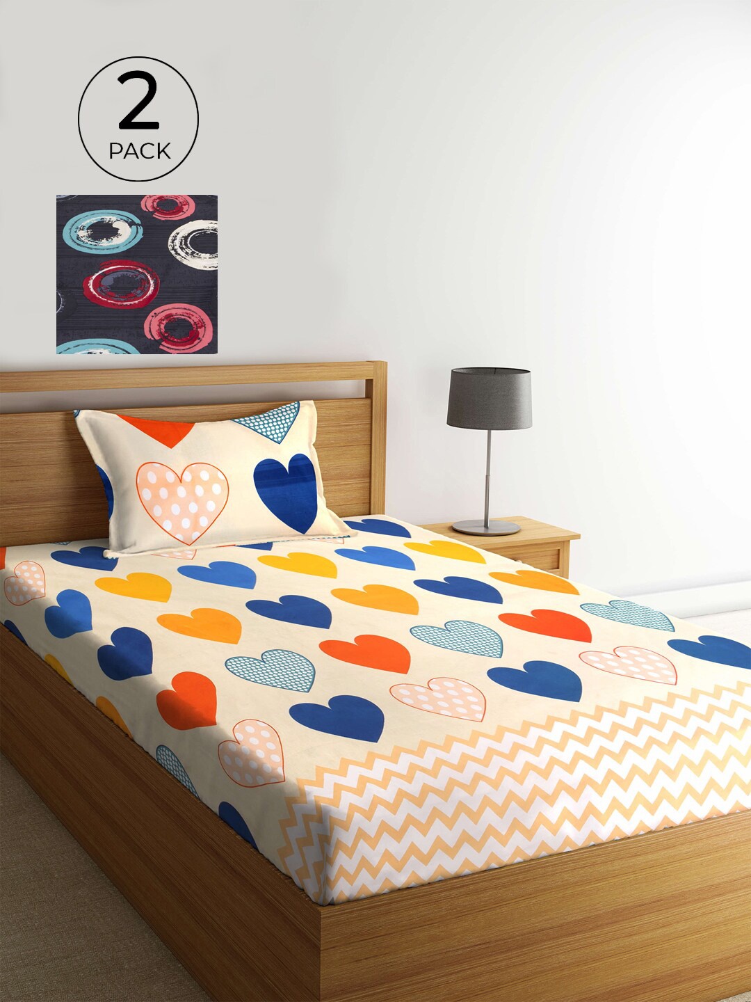 

KLOTTHE Beige & Navy Blue Conversational 210 TC 2 Single Bedsheet with 2 Pillow Covers