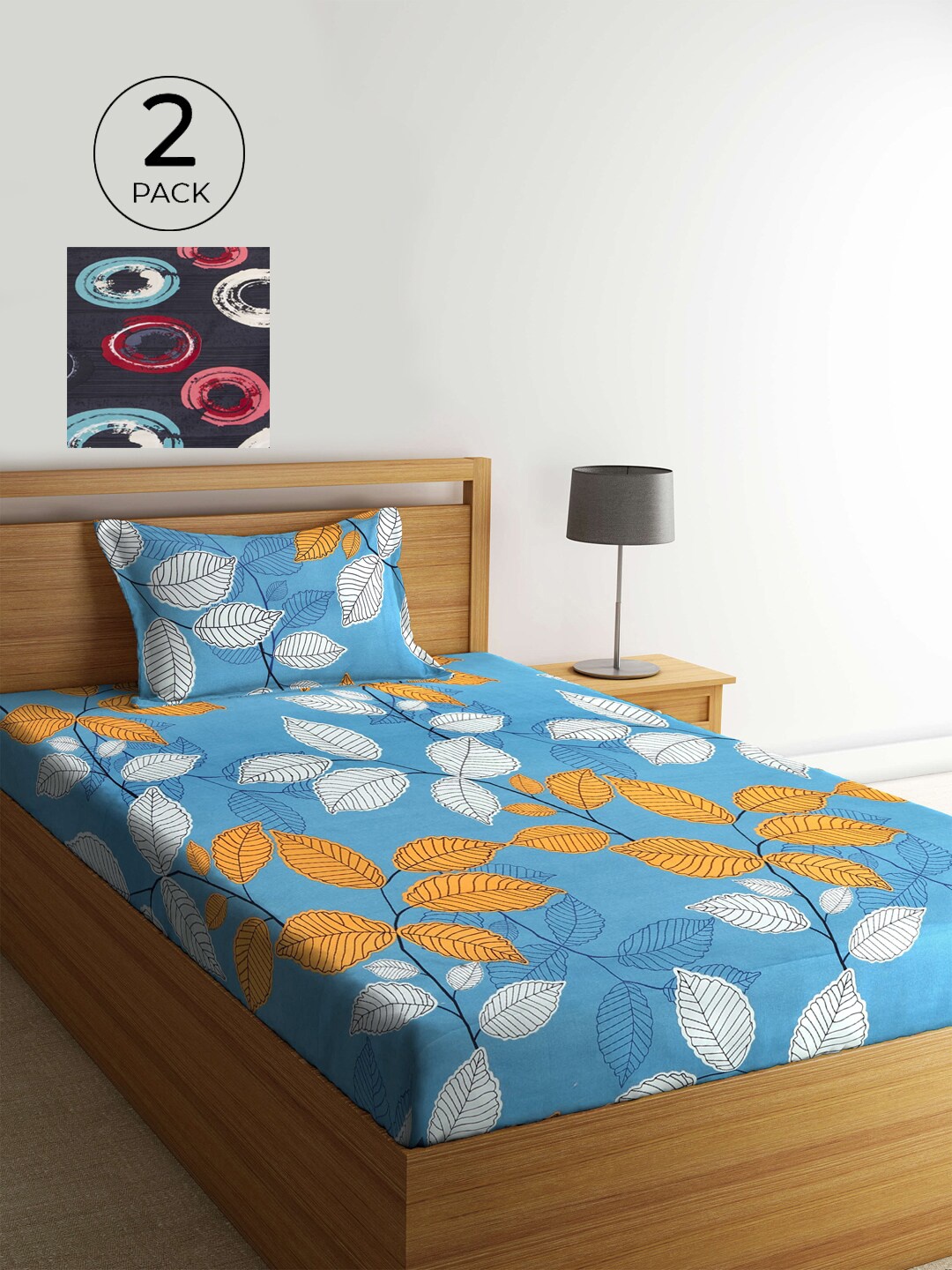 

KLOTTHE Blue & Yellow Floral 210 TC 2 Single Bedsheet with 2 Pillow Covers