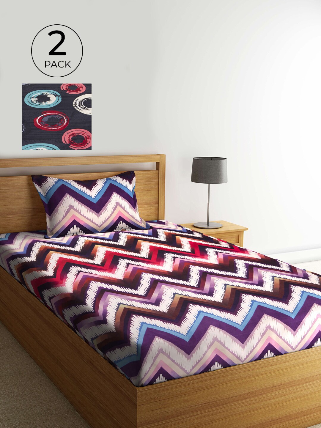 

KLOTTHE Multicoloured Geometric 210 TC 2 Single Bedsheet with 2 Pillow Covers, Multi