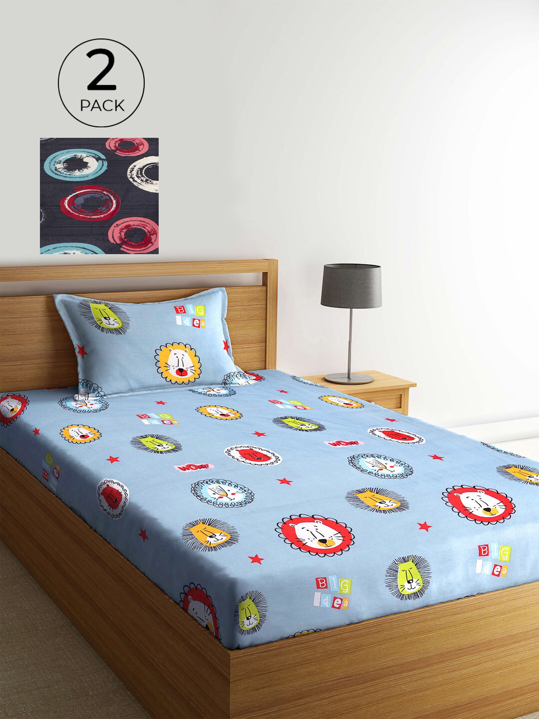 

KLOTTHE Blue & Red Cartoon Characters 210 TC 2 Single Bedsheet with 2 Pillow Covers