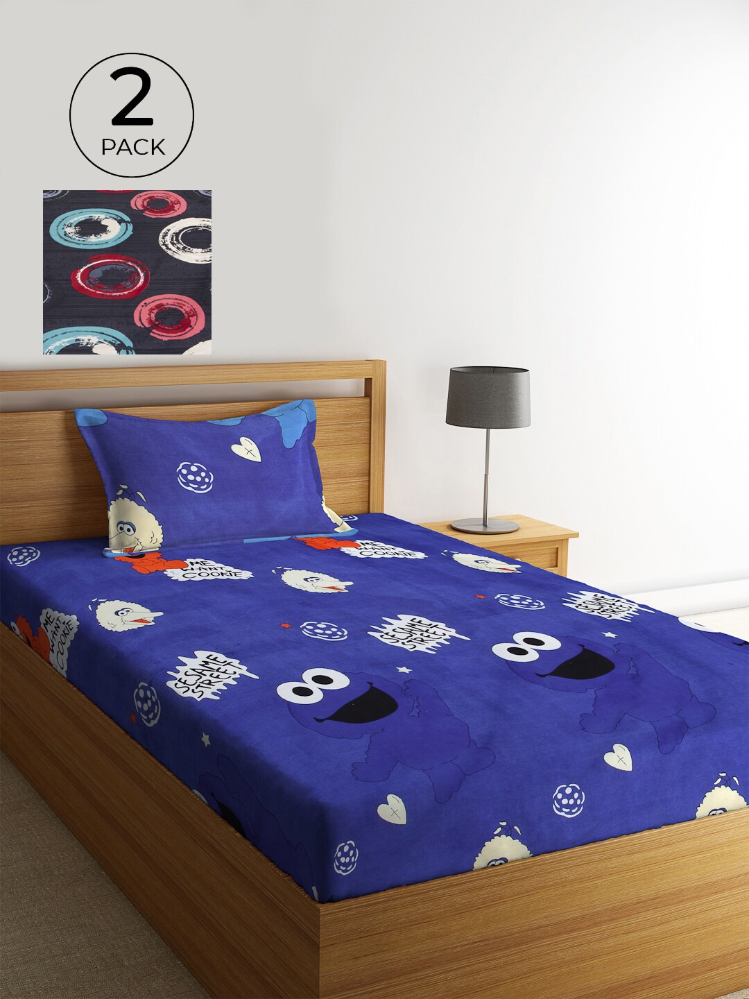 

KLOTTHE Blue & White Cartoon Characters 210 TC 2 Single Bedsheet with 2 Pillow Covers