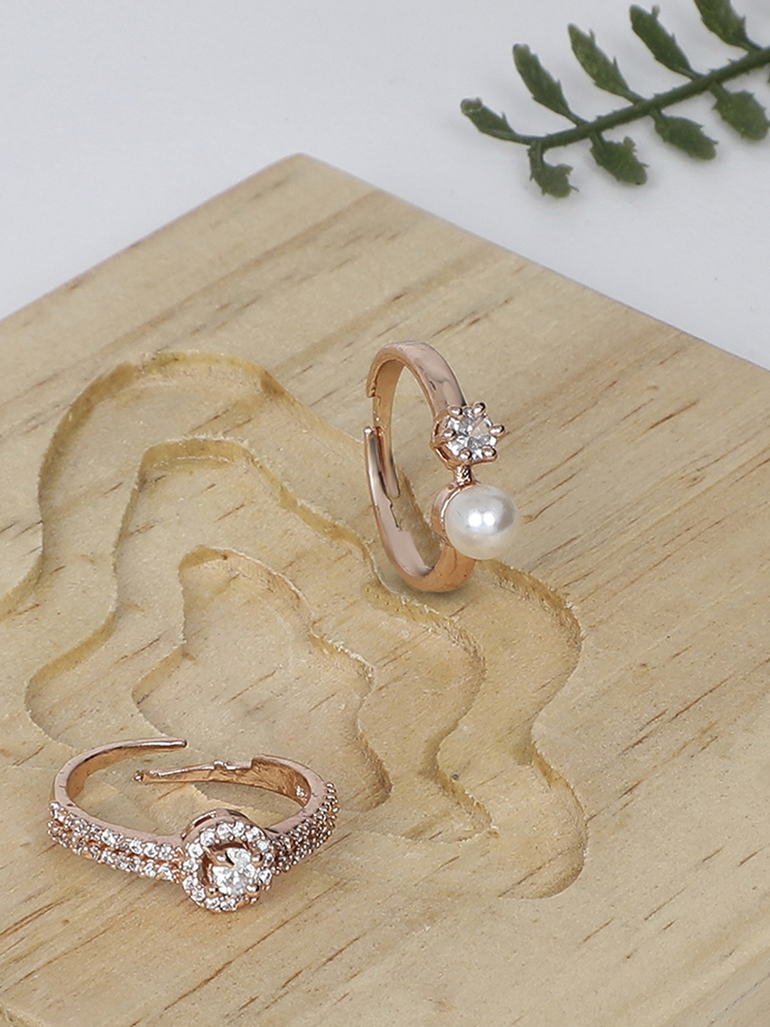 

Zaveri Pearls Set Of 2 Rose Gold Plated CZ-Studded Finger Ring