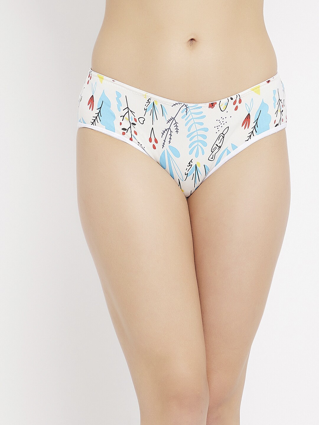 

Clovia Women White & Blue Floral Printed Hipster Briefs, Off white