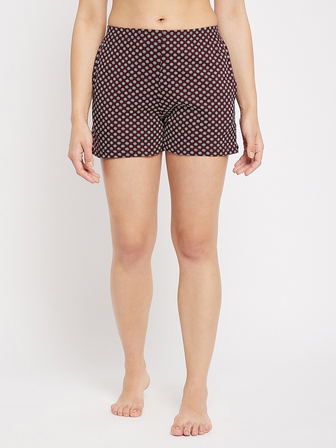 

Clovia Women Maroon & White Printed Pure Cotton Lounge Shorts