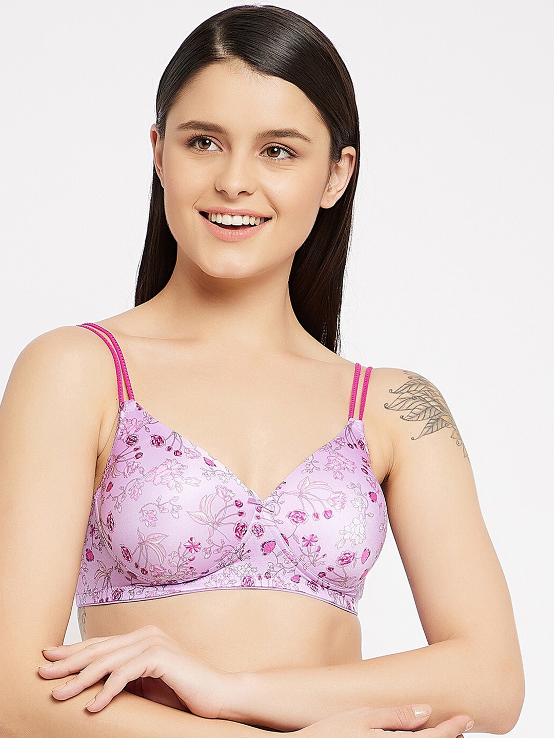 

Clovia Lavender & Pink Floral Lightly Padded T-shirt Bra