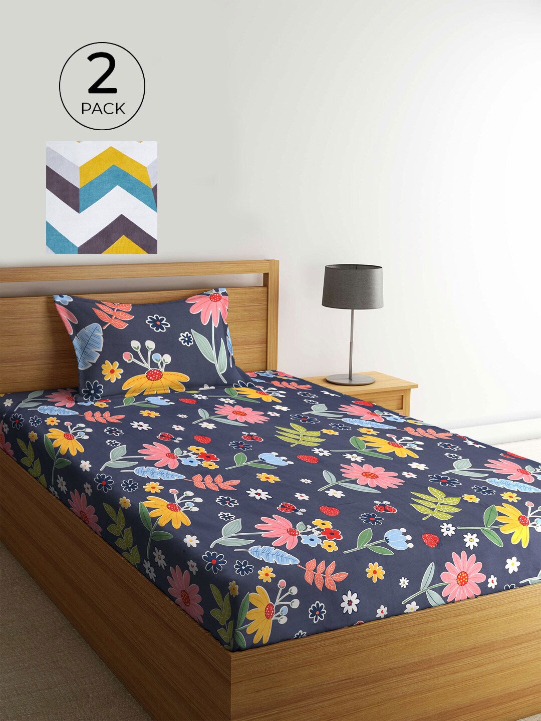 

KLOTTHE Blue & White Floral 210 TC 2 Single Bedsheet with 2 Pillow Covers