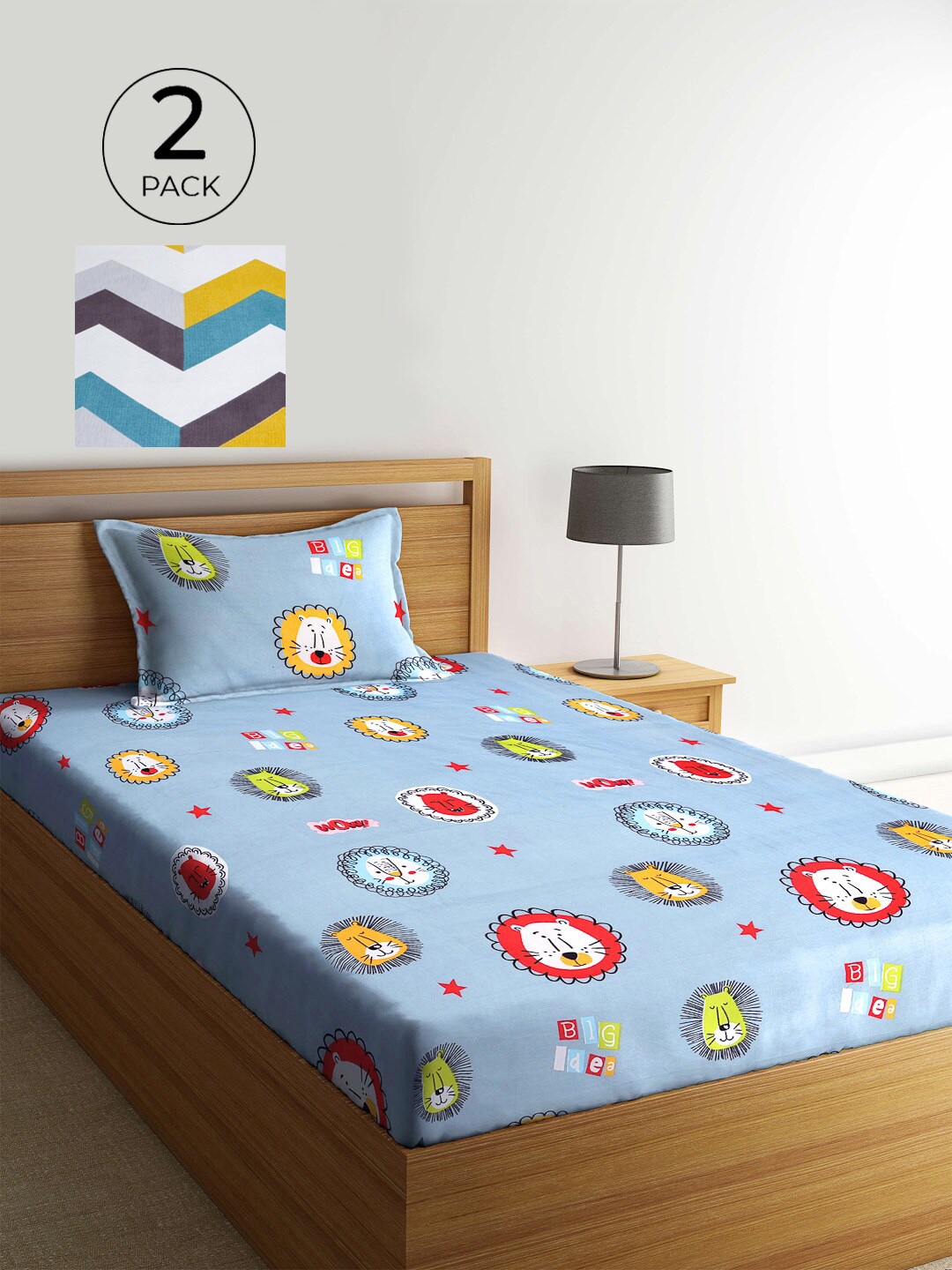 

KLOTTHE Blue & White Cartoon Characters 210 TC 2 Single Bedsheet with 2 Pillow Covers