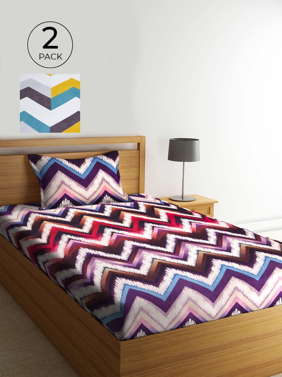 

KLOTTHE Multicoloured Geometric 210 TC 2 Single Bedsheet with 2 Pillow Covers, Multi