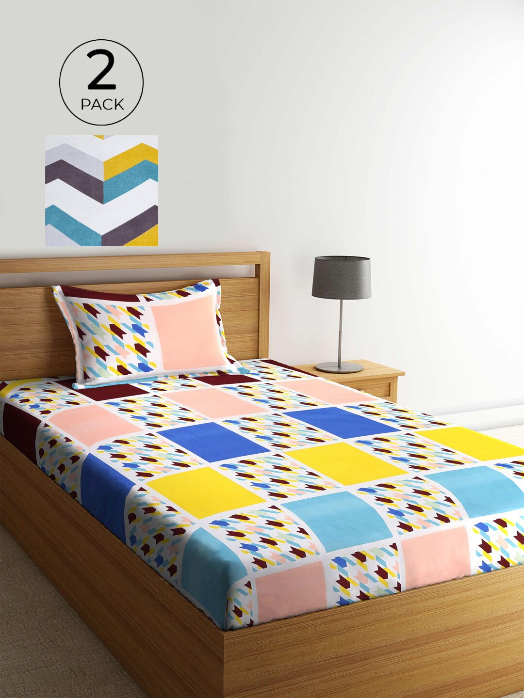 

KLOTTHE Multicoloured Geometric 210 TC 2 Single Bedsheet with 2 Pillow Covers, Multi