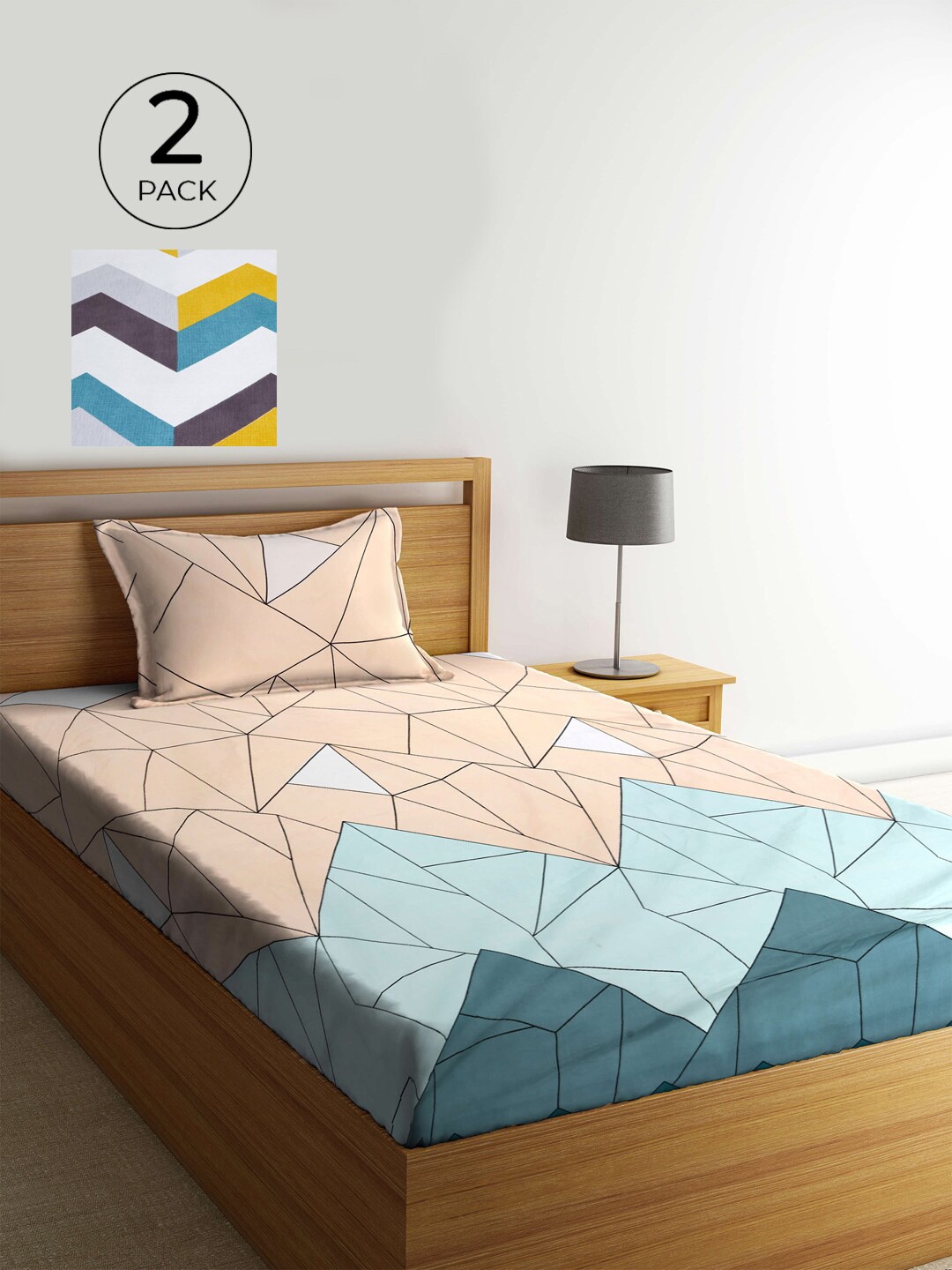 

KLOTTHE Multicoloured Geometric 300 TC 2 Single Bedsheet with 2 Pillow Covers, Multi