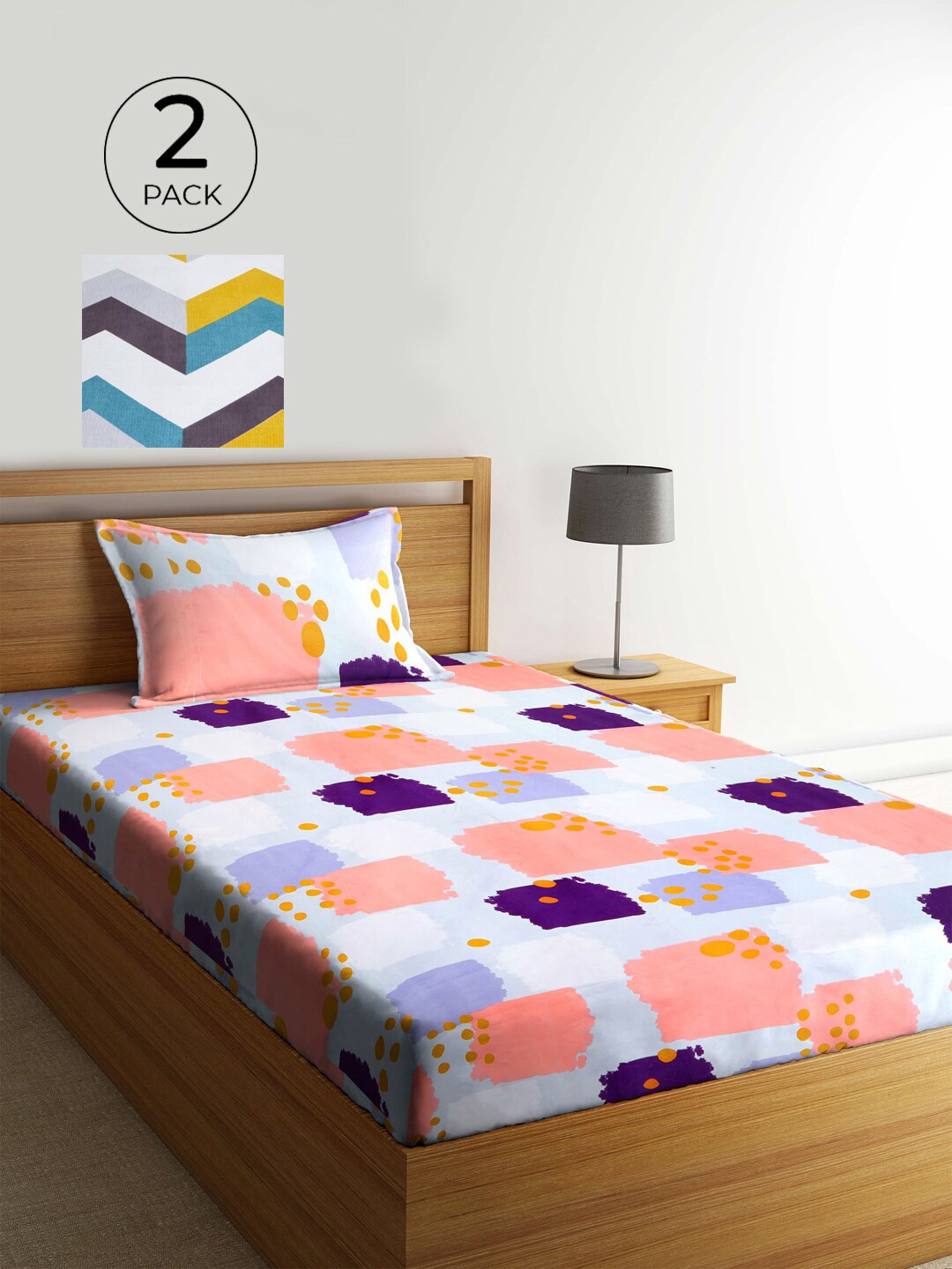 

KLOTTHE Multicoloured Geometric 210 TC 2 Single Bedsheet with 2 Pillow Covers, Multi