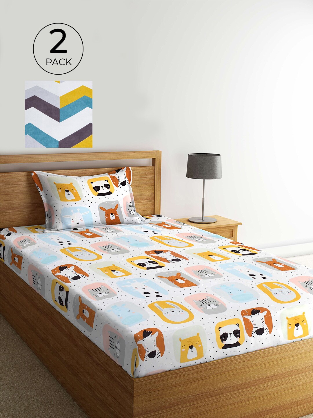 

KLOTTHE White & Yellow Graphic 210 TC 2 Single Bedsheet with 2 Pillow Covers