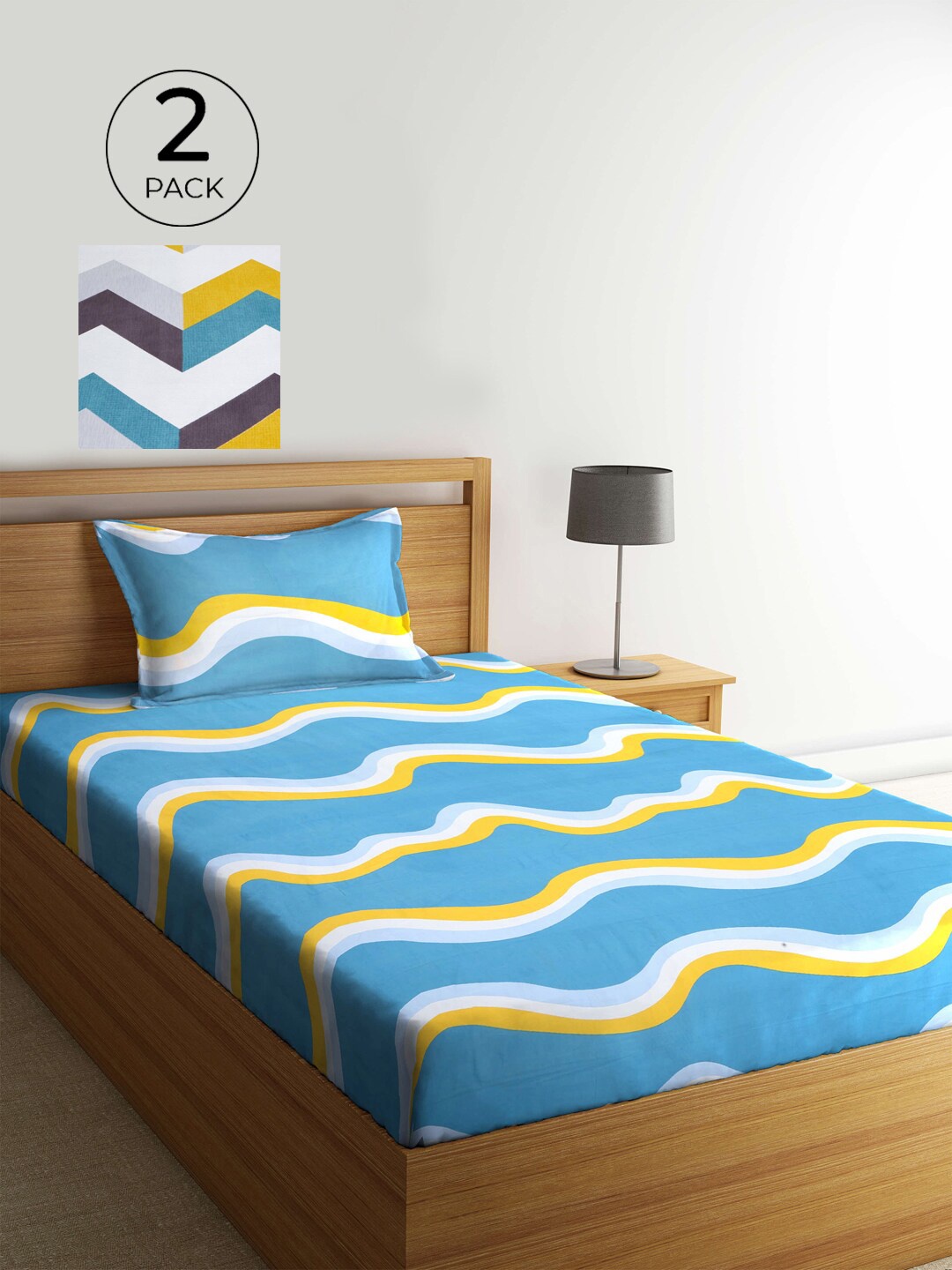 

KLOTTHE Blue & Yellow 300 TC 2 Single Bedsheet with 2 Pillow Covers