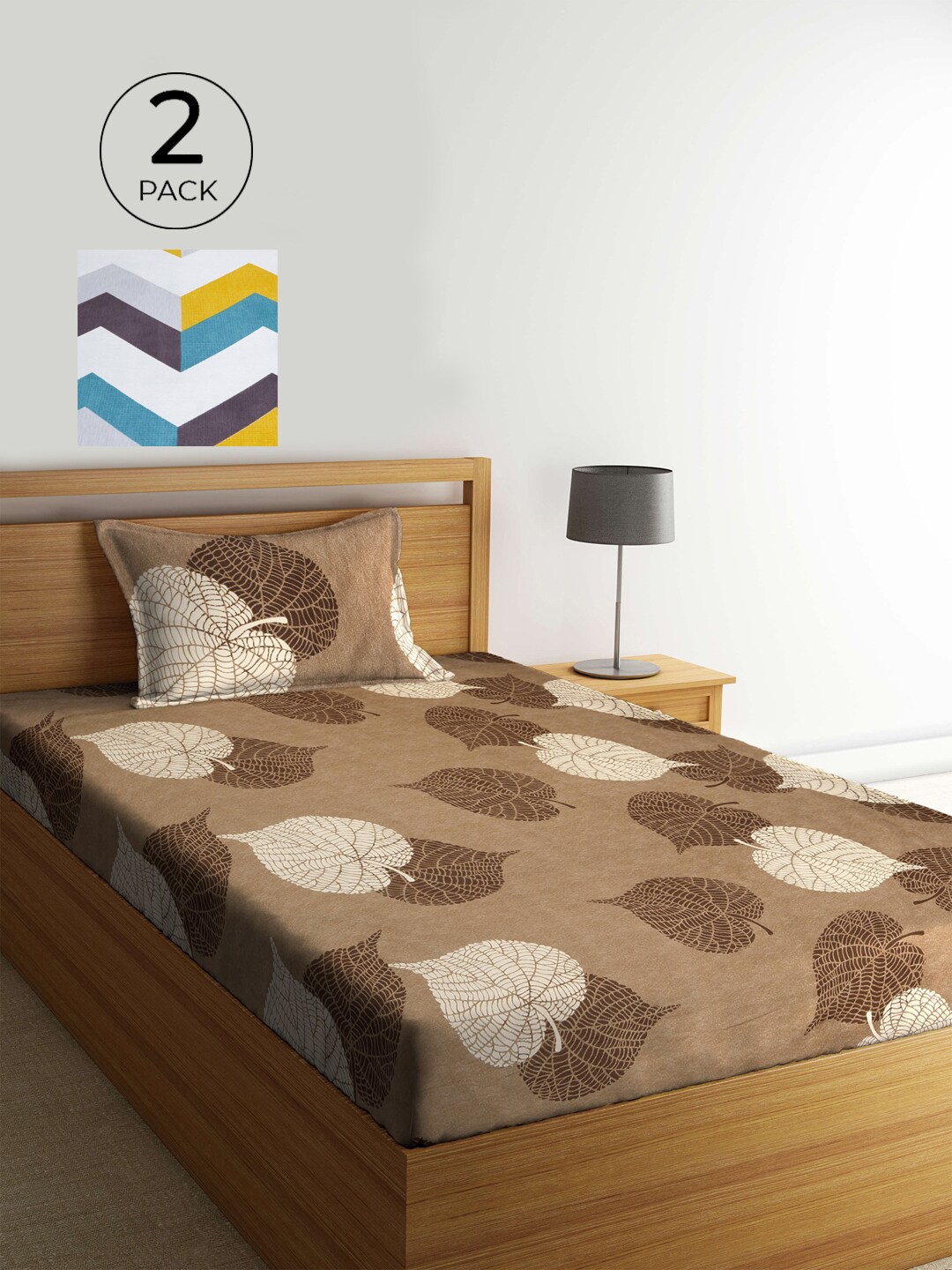 

KLOTTHE Brown & White Floral Printed 300 TC 2 Single Bedsheet with 2 Pillow Covers
