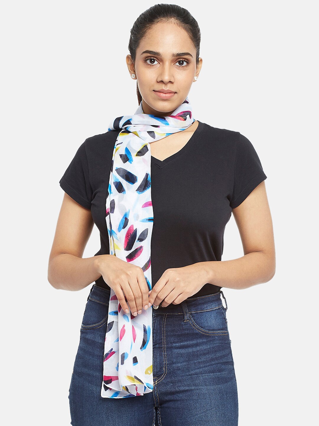 

Honey by Pantaloons Women White & Multicoloured Printed Scarf