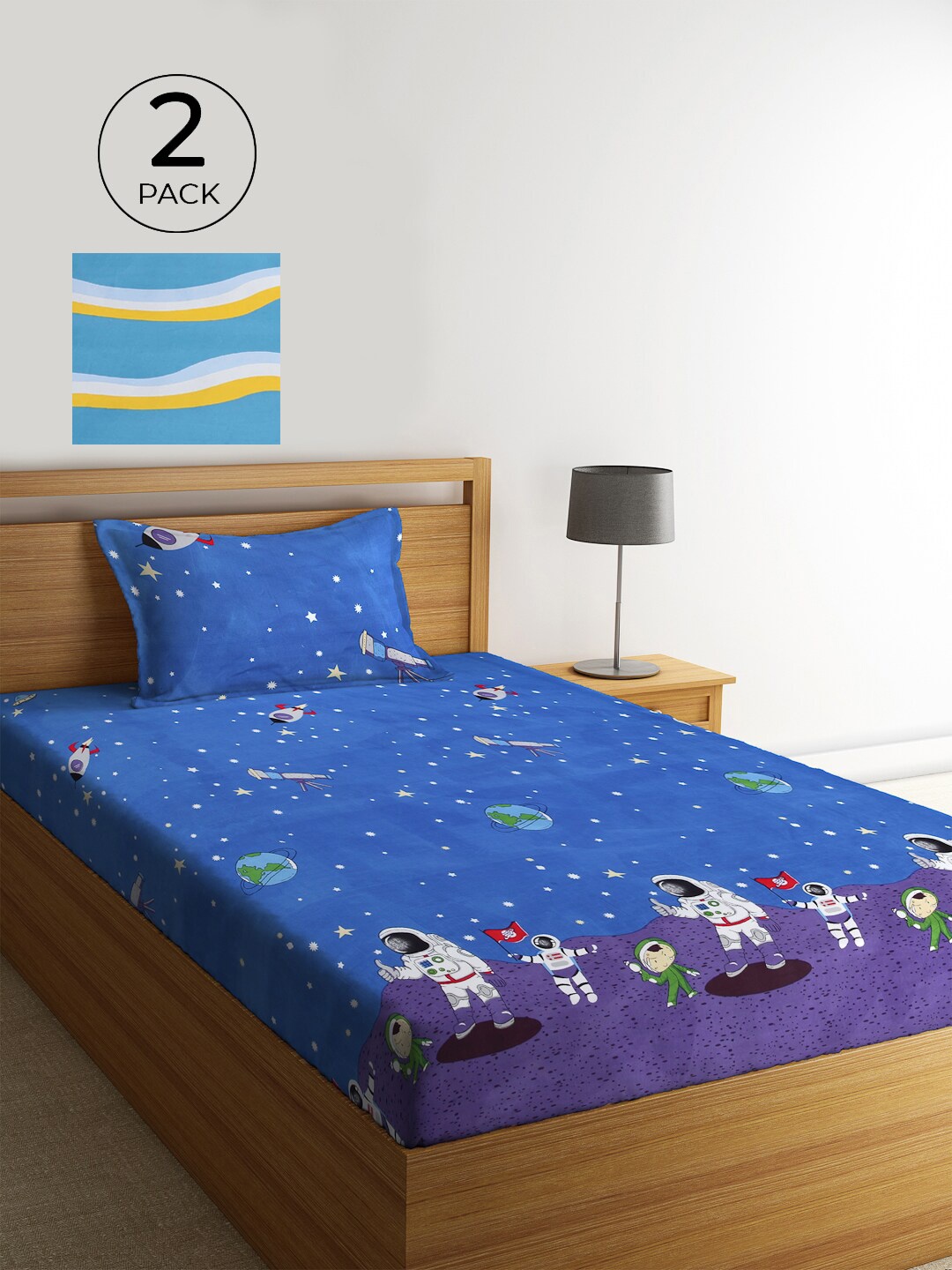 

KLOTTHE Blue & White 210 TC 2 Single Bedsheet with 2 Pillow Covers